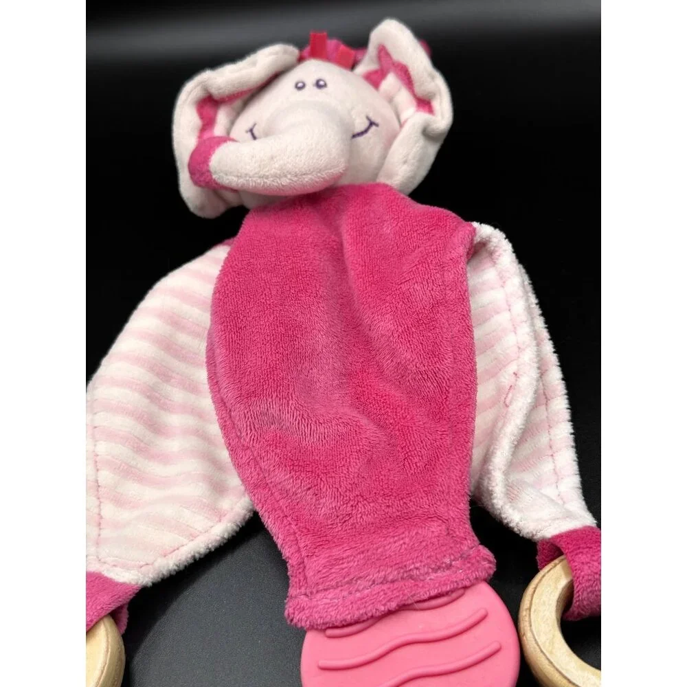 Stephan Baby Elephant Pink Plush Security Blanket Lovey Teether Rings Knot READ‎